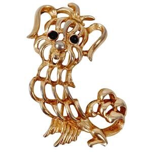 VTG Signed Avon Dog Brooch Figural 1960s Mid Century Gold Tone Animal Pet Pin
